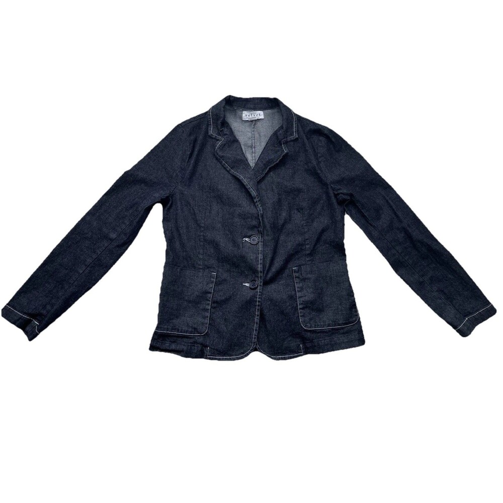 Velvet by Graham & Spencer Blue Cotton Utility Blazer Jacket Women's Size S USA